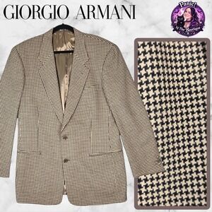 Giorgio Armani Mani Blazer Mens 41L Tan Black Houndstooth Wool Italy Sport Coat